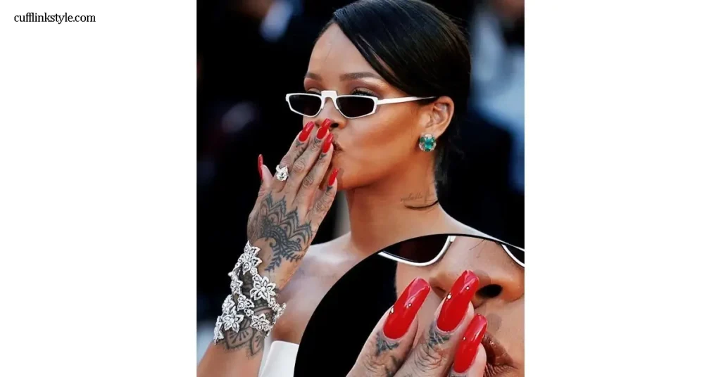 ปลุกลุคซัมเมอร์ให้ร้อนแรง ด้วยเล็บสีแดงสุดฮอตแบบ Rihanna เล็บสีแดงสดแบบ glossy ที่ทั้งโดดเด่นและเย้ายวน เล็บทรงอัลมอนด์เรียวยาว